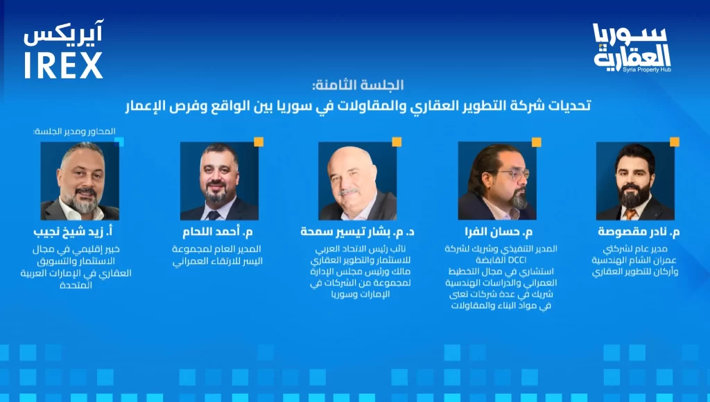 الجلسة الثامنة: تحديات شركات التطوير العقاري والمقاولات في سوريا بين الواقع وفرص الإعمار